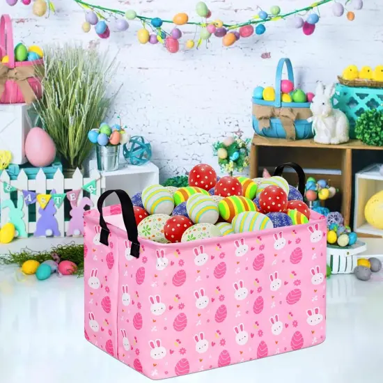 Rectangle Easter Basket Storage Bin Eggs Gift Basket Laundry Hamper Storage Basket Fabric Material Organization Basket Toy Box Nursery Hamper for Clothes Toys With Handles {4}