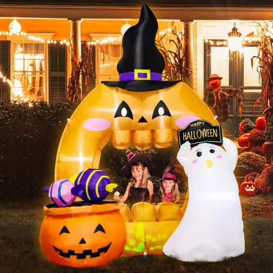 5 Feet Halloween Inflatable Pumpkin Outdoor Decoration with LED Lights, Blow up Halloween Ghost Hollowed Out Archway Pumpkin Inflatable Decor for Indoor Outdoor Yard Halloween Party Photo Spot {3}