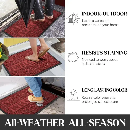 Welcome Mat Outdoor Indoor, 29.5x17 Waterproof Door Mat Outside Entrance, All-Weather Non Slip Door Mat Outside Entrance, Low-Profile Front Door Mat, Porch and Patio Entryway Mat, Wine Red {3}