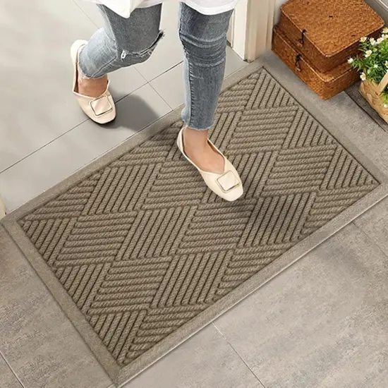 Sturdy Front Door Mat, Absorbent Muddy Dirt Resist Welcome Door Mats Outdoor Indoor, Stain and Fade Resistant, Non-Slip Rubber Backing Low Profile Doormat for Entryway, 30&times;17, Beige {1}