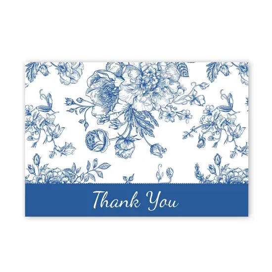 Great Papers! Blue Floral Toile Thank You Note Card and White Envelope, 4.875" x 3.375", 24 count {1}