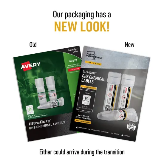 Avery UltraDuty GHS Chemical Labels for Laser Printers, Permanent Adhesive, Waterproof, UV Resistant, 1/2" x 1-3/4", 1,500 Labels (60518) {3}