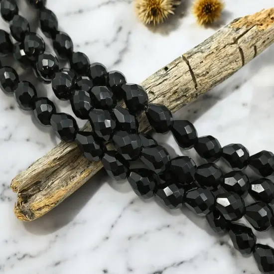 *16* 12x9mm Jet Black Fire Polished Faceted Teardrop Beads {3}