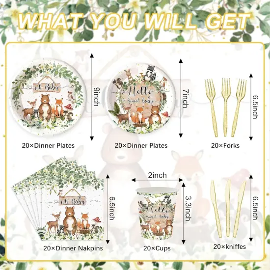120PCS Woodland Baby Shower Party Supplies - Serves 20 Guests (White Woodland) {2}
