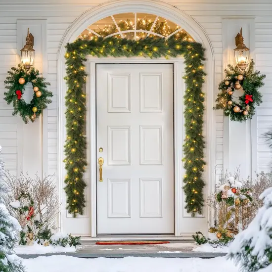 6ft Pre-Lit Christmas Garland, Artificial Lighted Norfolk Pine Garlands {4}