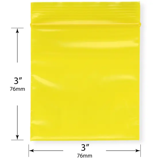 Plymor 3" x 3", Yellow 2 Mil Zipper Reclosable Plastic Bags {3}