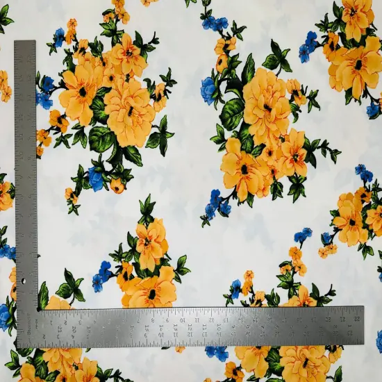 1 Yard Techno Crepe Knit Floral Print Fabric Lightweight Stretch 58"-60" Width Off White/Ivory {1}