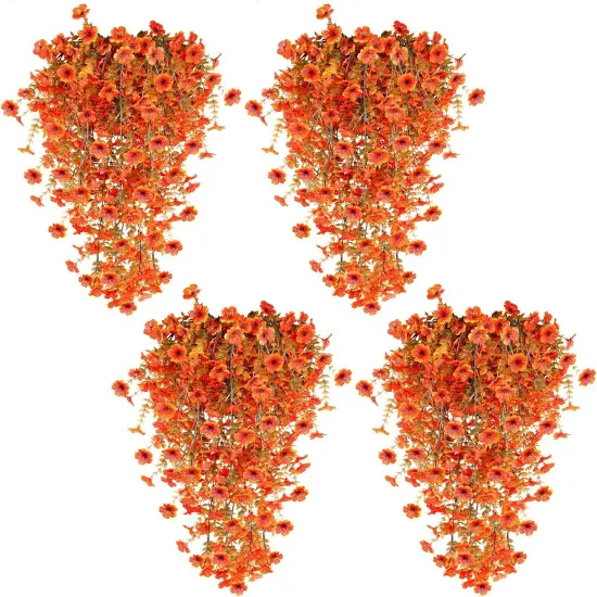 4 Pcs Artificial Hanging Fall Flowers Fake Mums for Outdoors {1}