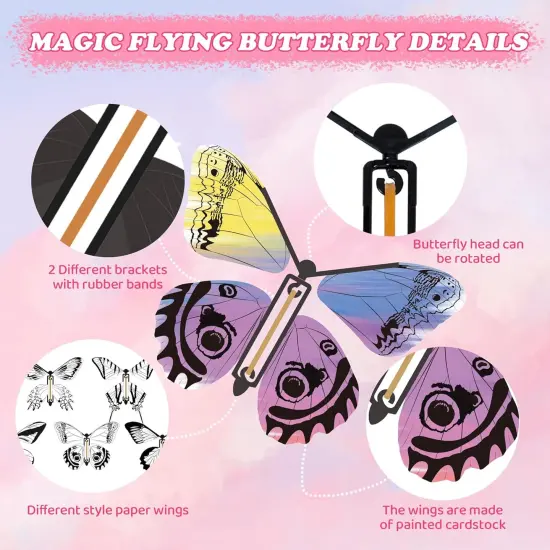Butterfly Activity Craft Kit for Kids - Includes 23 Paper Butterflies and 13 Color Pens, Make Your Own Rubber Band Wind Up Butterfly Toy, Perfect for Party Games, School Activities, Surprise Cards {5}