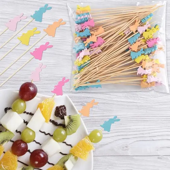 100 Pack Easter Toothpicks for Appetizers, 4.7 Inch Natural Bamboo Cocktail Picks for Cake Dessert Food Fruit Easter Party Decorations {5}