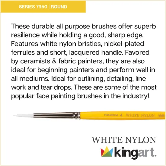 KINGART&reg; White Nylon 7950 Round Set, 8 pc {3}