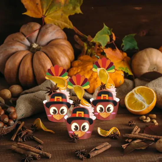 48Pcs Thanksgiving Cupcake Wrappers & Toppers Set {4}