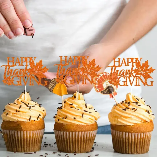10PCS Happy Thanksgiving Glitter Cake Toppers {4}