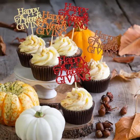 24Pcs Happy Friendsgiving Cupcake Toppers - Red {4}