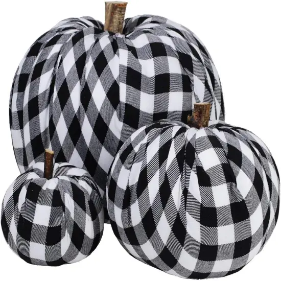3 Assorted Burlap Pumpkins Fabric Pumpkins Buffalo Plaid Pumpkins {1}