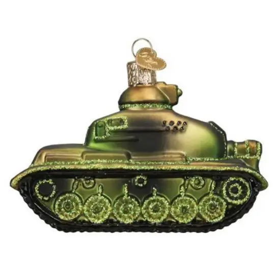 Old World Christmas 2.75 In Military Tank Christmas Tree Ornament , Front Line Combat Green {2}