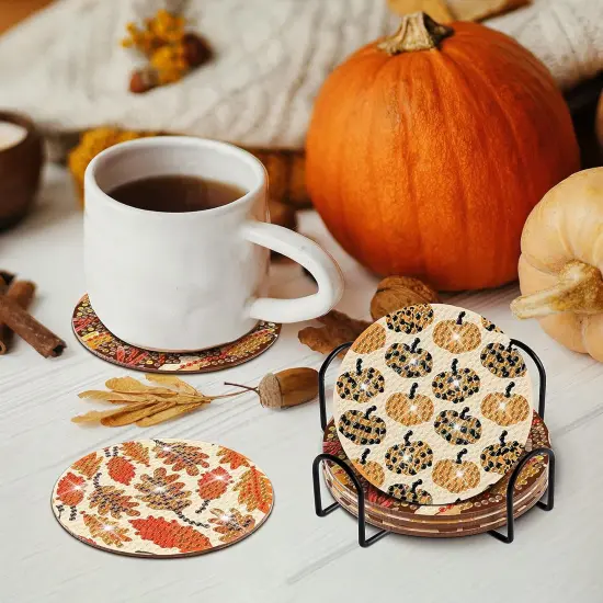 8 PCS Fall Diamond Art Coasters Thanksgiving Painting Kits {5}