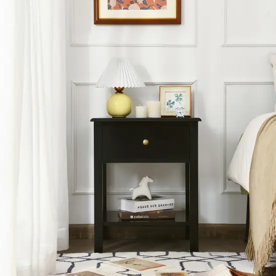 Costway End Table Nightstand Storage Display Drawer Shelf Beside Bedroom White\Black {3}