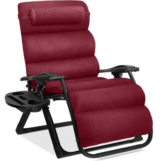 Best Choice Products Oversized Zero Gravity Chair, Folding Recliner w/ Removable Cushion, Side Tray Burgundy {1}
