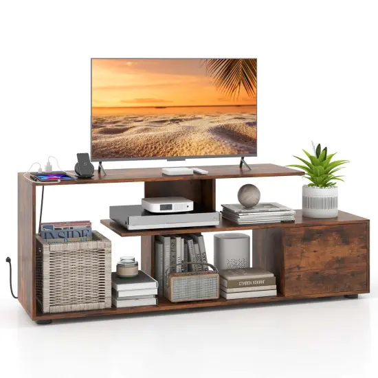 Costway 60" TV Stand with Charging Station Storage Shelves Industrial Entertainment Center {1}