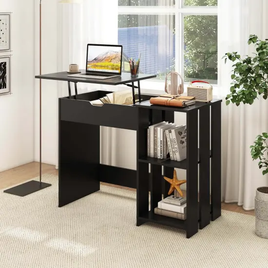 Costway Lift Top Computer Desk Standing Desk with Hidden Compartments & Storage Shelves {4}