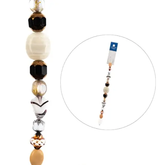 John Bead 7" Assorted Shape Czech Glass Bead Strand Mixed Vanilla Swirl {2}