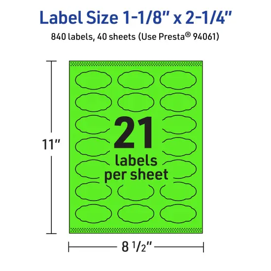 Avery Neon Green Paper Labels, 1-1/8" x 2-1/4" Oval Scalloped {5}