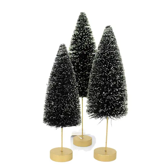 Bethany Lowe 12.5 Inch Back To Black Trees Halloween Decorative Tree Set , Halloween Decor 3 Bottle Brush Trees {1}