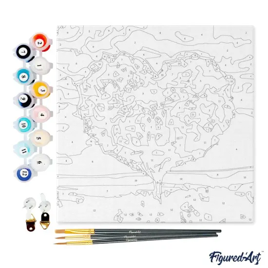 Figured'Art Mini Paint by Numbers Kit for Adults with Frame Tree with Heart Shape Small format 8"x8" - Craft Art Painting DIY Canvas Already Stretched on a Wooden Frame {4}