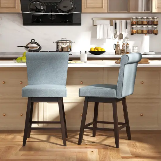 Costway 27" Swivel Bar Stools Set of 2/4 with Rubber Wood Legs Upholstered Linen Bar Chairs Beige/Gray {5}