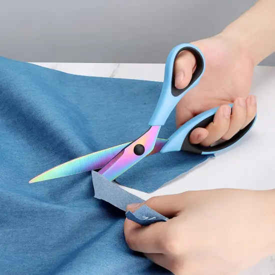 Craft Scissors Set of 3 Pack, All Purpose Sharp Titanium Blades Shears, Rubber Comfort Grip Handle, Multipurpose Fabric Scissors Tool Set Great for Office, Sewing, Arts, School and Home Supplies, Blue {5}