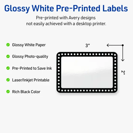 Avery Printable Rectangle Labels, Black and White Polka Dots, 2" x 3", Glossy White Rectangle Labels, Permanent, Laser/Inkjet, 80ct, Great for Product Labels {2}