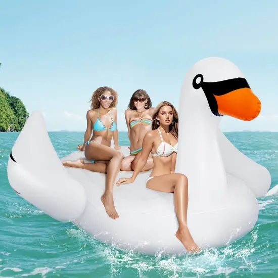 Costway Inflatable Swan Island Giant 4-Person Swan Pool Float with Cups Holders White {4}