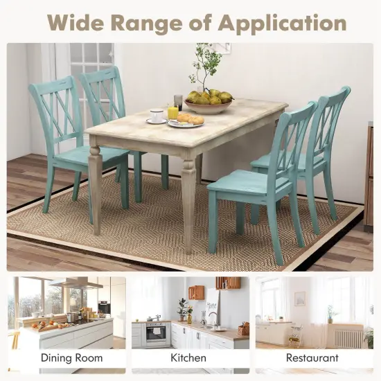 Costway Set of 2 Wood Dining Chair Cross Back Dining Room Side Chair Mint Green Home Kitchen {5}