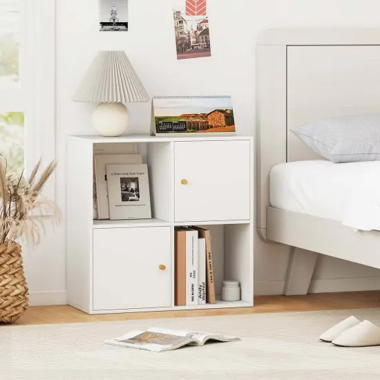 Costway 4-Cube Bookcase with Dual Anti-Tipping Kits & 2 Cabinets Storage Organizer White/Natural {5}
