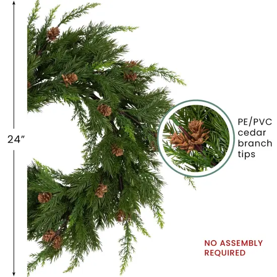 Northlight Real Touch&trade;️ Cypress and Pinecone Artificial Christmas Wreath- 24" - Unlit Green {7}