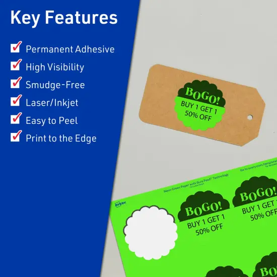 Avery Neon Green Paper Labels, 2.5" Diameter Round Scalloped {2}