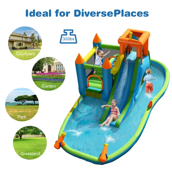 Bountech Inflatable Water Slide Kids Bounce House Splash Pool without Blower {6}