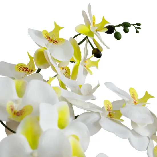 Nearly Natural Phalaenopsis Orchid Artificial Floral Arrangement with Ceramic Planter - 23" - White {7}