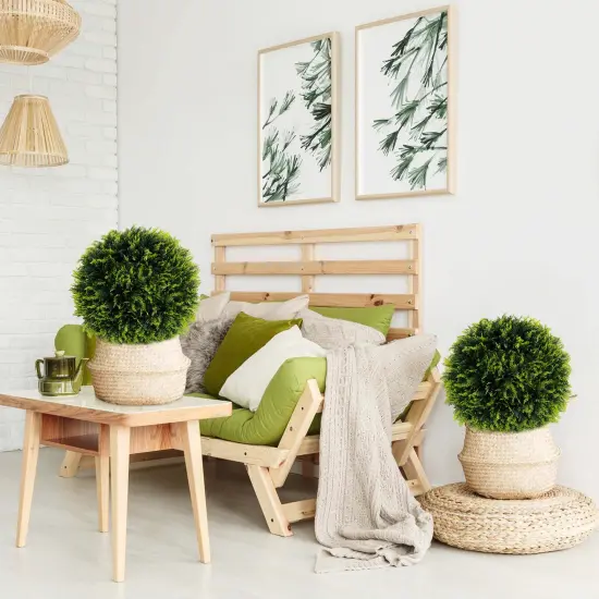 Costway 2 PCS 18"/20" Artificial Cedar Topiary Balls Sun-protective Round Greenery Bushes {5}