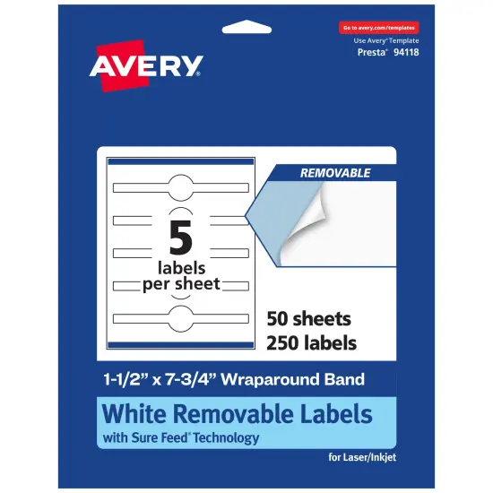 Avery Matte White Removable Wraparound Labels with Sure Feed Technology, Print-to-the-Edge, 1.5" x 7.75" {7}
