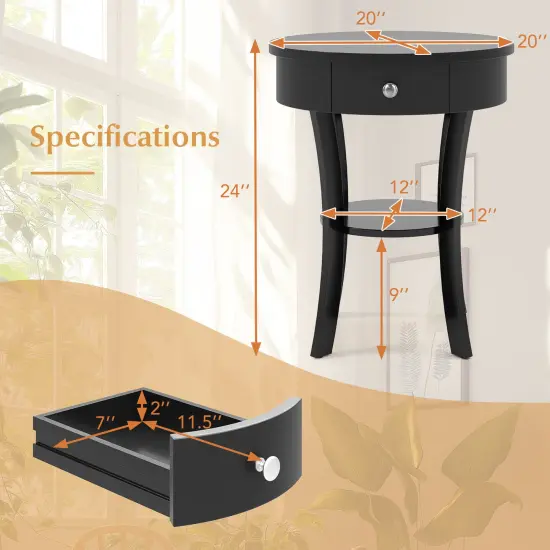 Costway 2 PCS 2-tier Side End Sofa Table Round NightstandBedroom Living Room White/Espresso/Black {3}