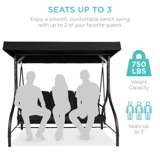 Best Choice Products 3-Seat Outdoor Converting Canopy Swing Glider Patio Hammock w/ Removable Cushions Black {4}