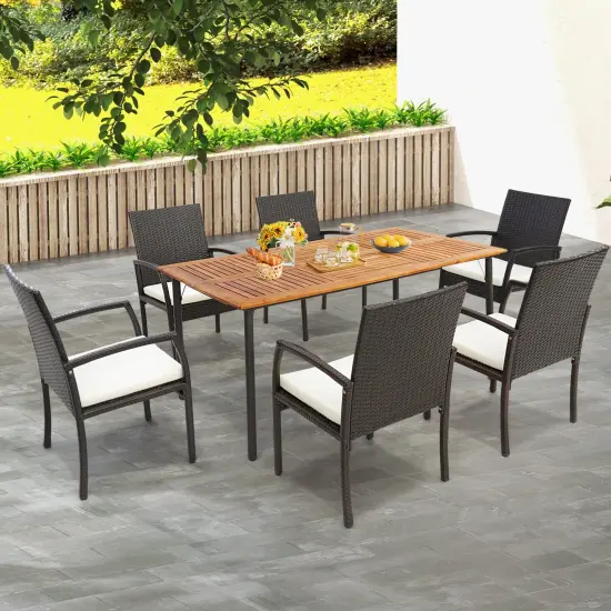 Costway Patio Rectangular Acacia Wood Dining Table with 1.9''Umbrella Hole Indoor&Outdoor {2}