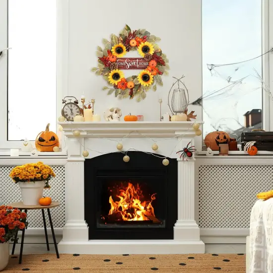 20 inch Artificial Sunflower Pumpkins Berry Pine Cones Fall Wreaths {4}