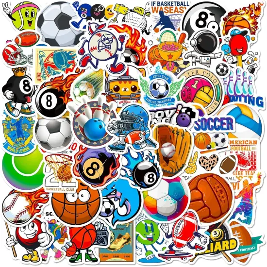 50Pcs Ball Sport Stickers, Cool Basketball Baseball Soccer Football Waterproof Vinyl Decal for Adult Teen Kids Notebook Water Bottle, Laptop, Luggage, Phone, Skateboard, Helmet {2}