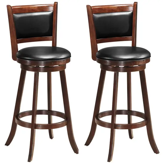 Costway Set of 2 29'' Swivel Bar Height Stool Wood Dining Chair Upholstered Seat Panel Back Espresso {1}