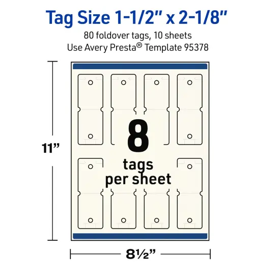 Avery Printable Rounded Rectangle Foldover Tags, Sure Feed Technology, 1-1/2" x 2-1/8", Matte Ivory Cardstock, Print-to-The-Edge, Laser/Inkjet Printable, 80 Total {11}