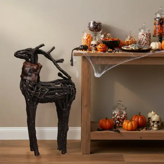 Northlight Glittered Wicker Standing Reindeer with Faux Fur Christmas Figure - 36" - Black Brown {4}