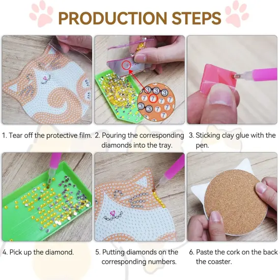 Diamond Painting Coasters Kits, 6 Pcs Cat Diamond Art Coasters with Holder, Crafts Kits for DIY Coasters, Diamond Art Kits for Adults {4}